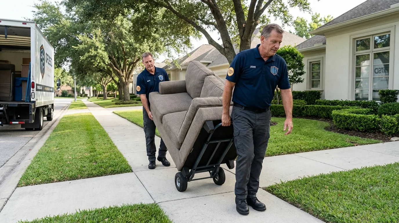 Local residential moving crew loading furniture in Hartford, IL